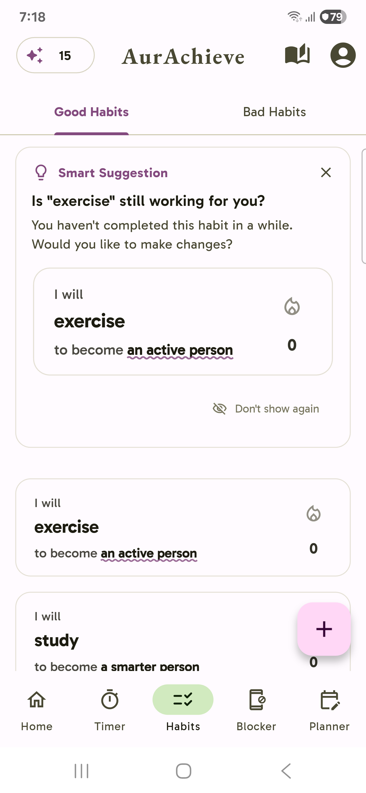 Habits screen screenshot